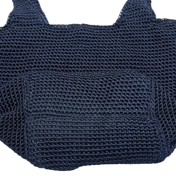 Purse The Sak Crochet Hobo Shoulder Bag Dark Blue Slouchy Inner Zip Pocket Lined - Picture 7 of 14